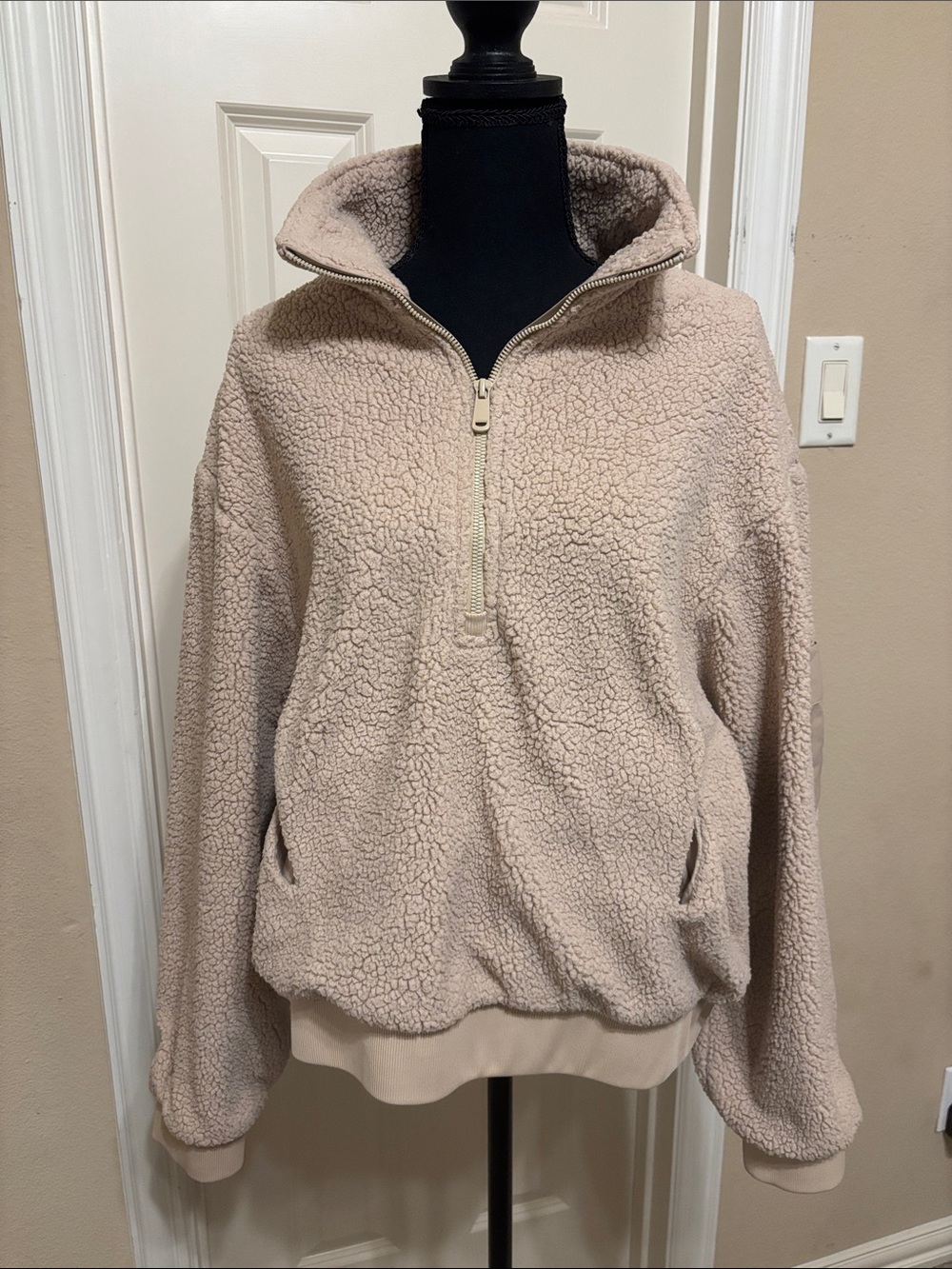 Cozy Sherpa Half-Zip Pullover Sweater - Cream